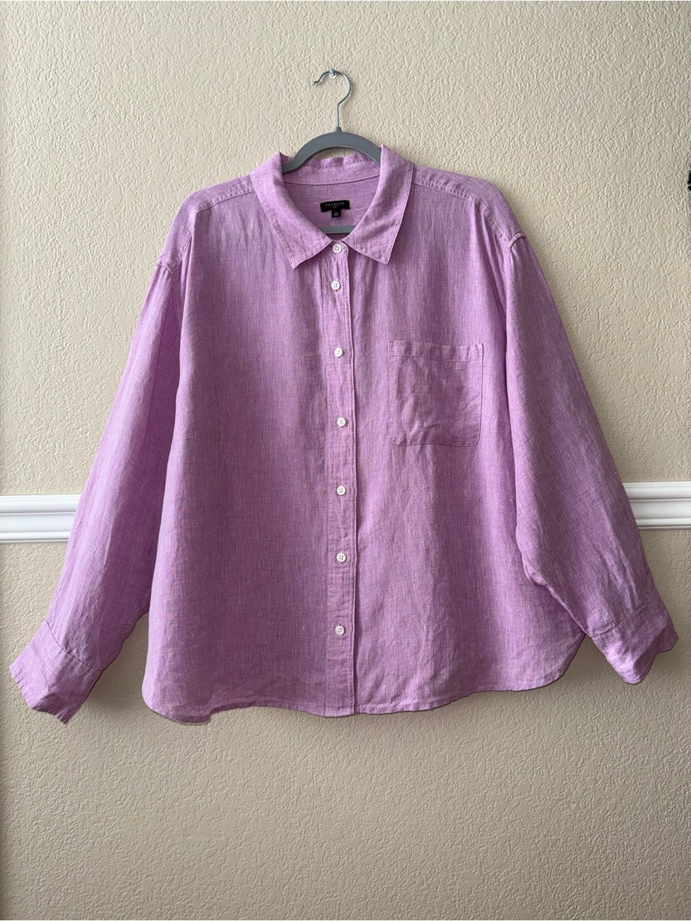 LIKE NEW Talbots 100% Linen Button Down Long Sleeve Pink Purple Women’s 2X